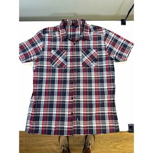 Rusty Men's XL Plaid Short Sleeve Button-Up Shirt w/ Pockets Black Gray Red